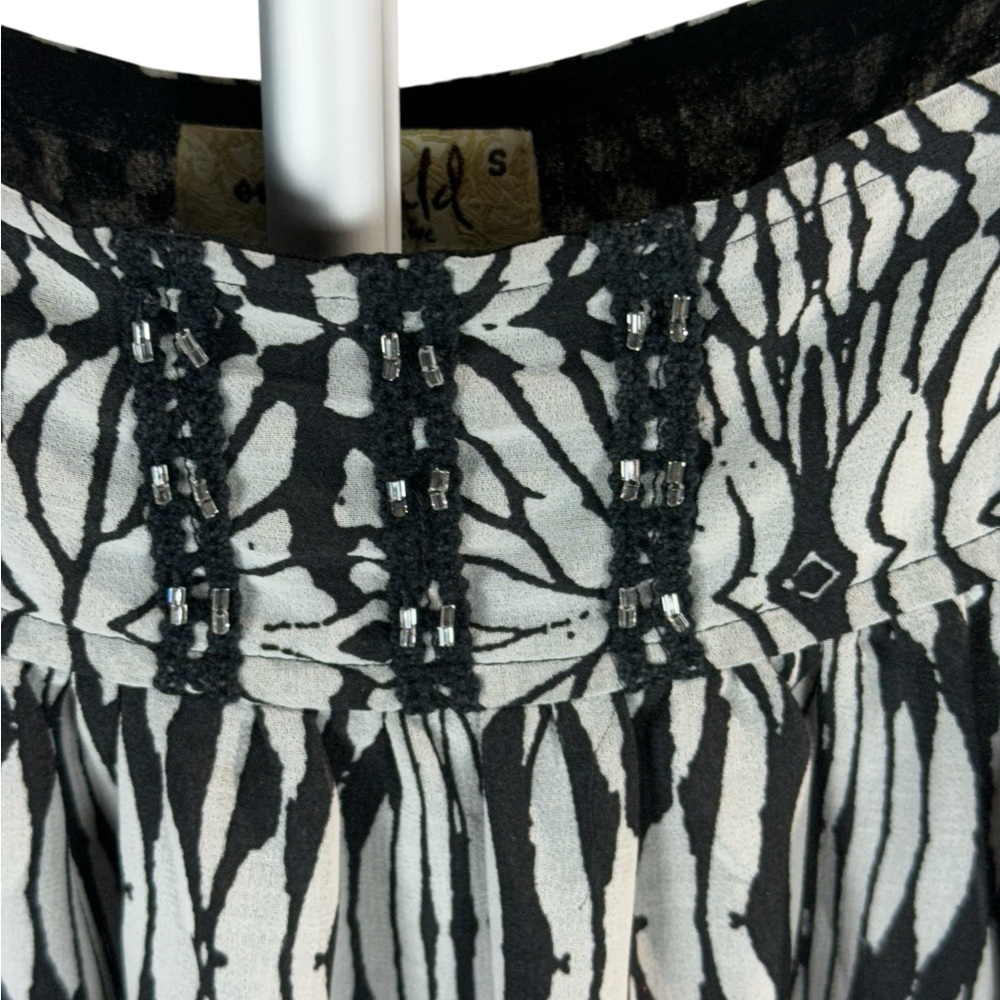 One World Sheer Chiffon Babydoll Tunic Top – Black & Gray Print, Size S - Picture 2 of 14